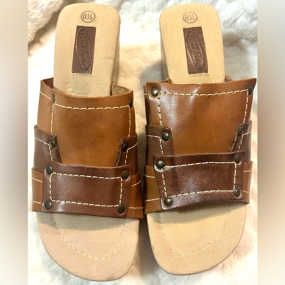 LOWER EAST SIDE Brown Leather chunky block Mule Clog women’s size 8.5 - Picture 4 of 10